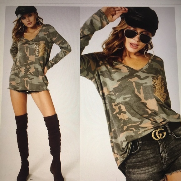 NWT Camo V Neck Top - Picture 4 of 6